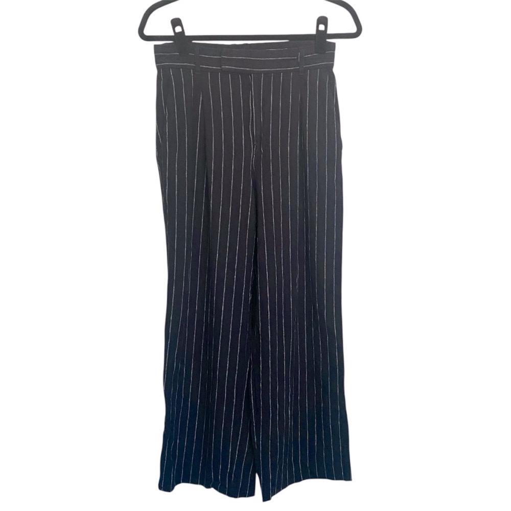 Banana Republic Factory 8P Black Linen Wide Leg High Rise Pinstripe Pants